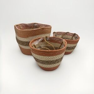 (3) Handwoven & Jute hanging planter Basket‎ Pot Bohemian Lined Gardening Aztec